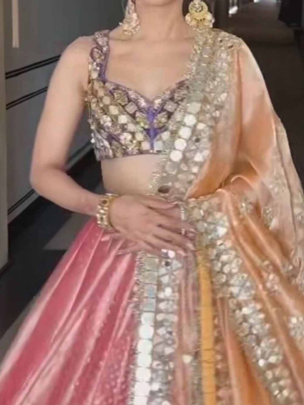 Pink and Peach Mirrorwork Lehenga Set - Women's Festive Wear - Picture 2 of 6